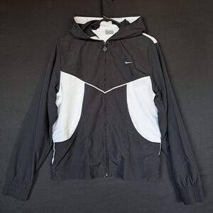 Nike Hooded Windbreaker Sz Large Youth, Black White Full Zip, Lite Jacket